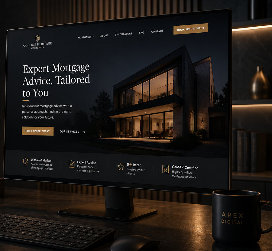 Collins Heritage Mortgages website shown on a desktop display